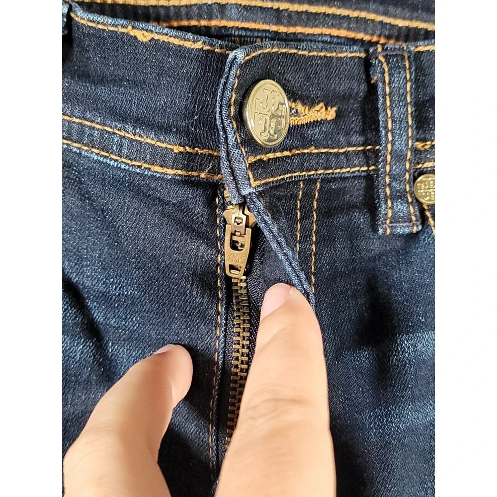 Tory Burch Jeans Womens 27 (Fits 28) Bootcut Denim Logo Back Pockets Dark Wash